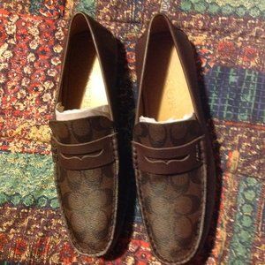 Coach Men's Mott Dark Brown Leather & Coated Canvas Drivers(Loafers) -11.5D -NIB